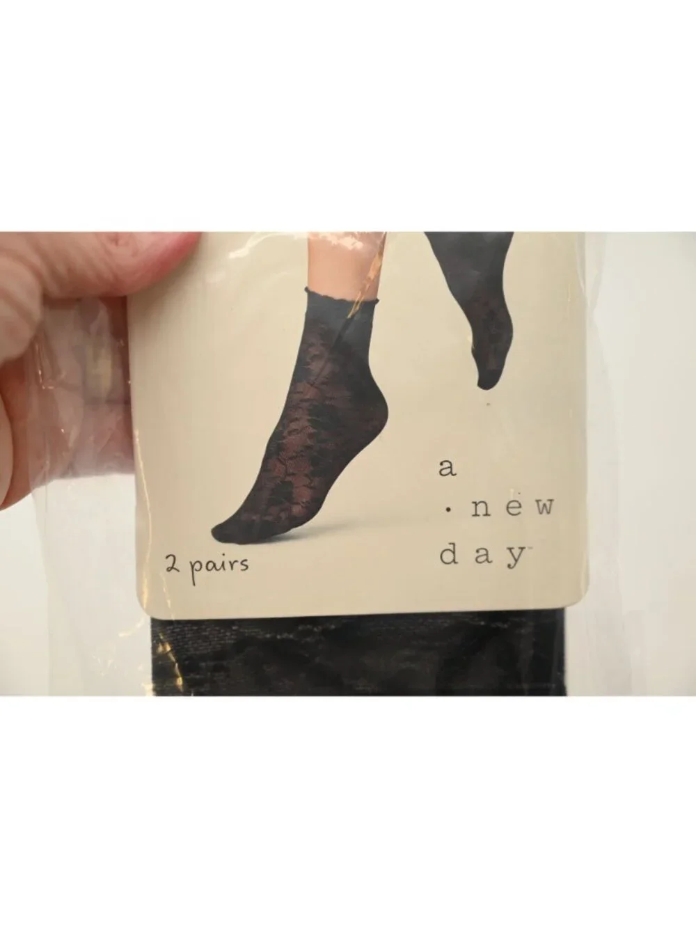 NIP A New Day Fashion Anklets 2 Pairs One Size Black White Sheer Floral Print
